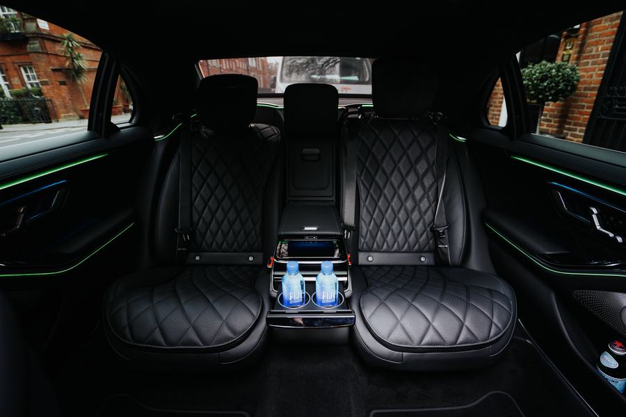 Mercedes-Benz S-Class rear seats with black quilted leather and ambient lighting
