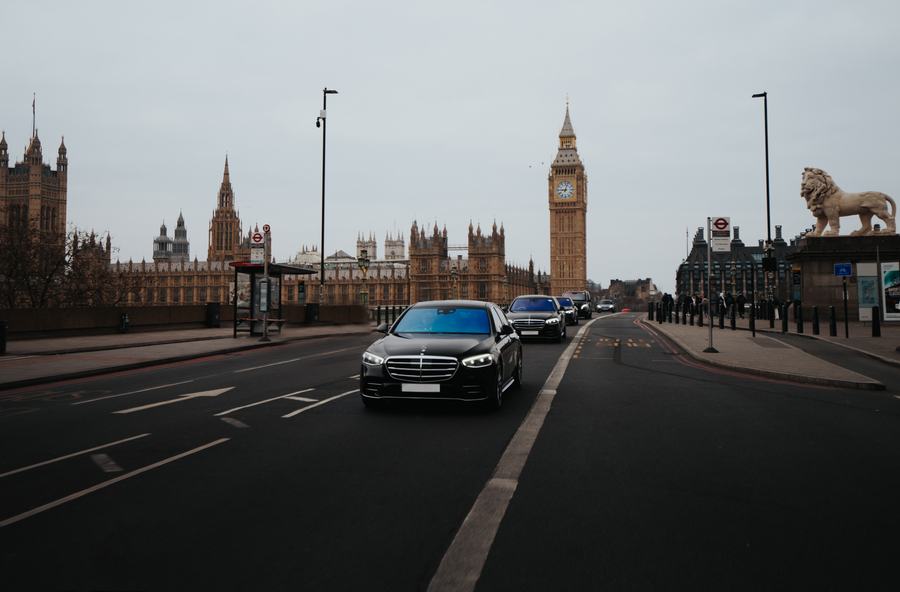 Mercedes-Benz S-Class on Westminster Bridge with Big Ben and the Houses of Parliament