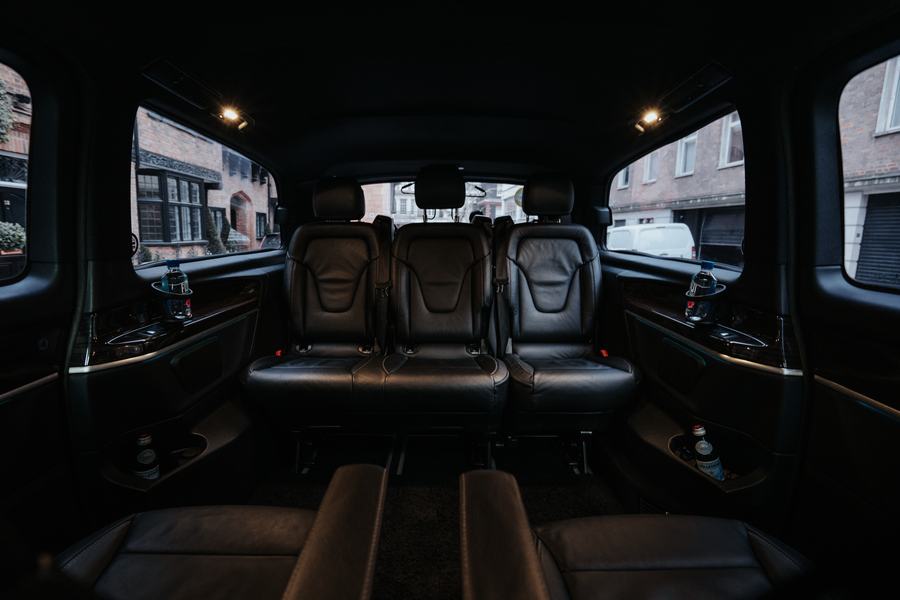 Mercedes-Benz V-Class rear cabin with black leather seats